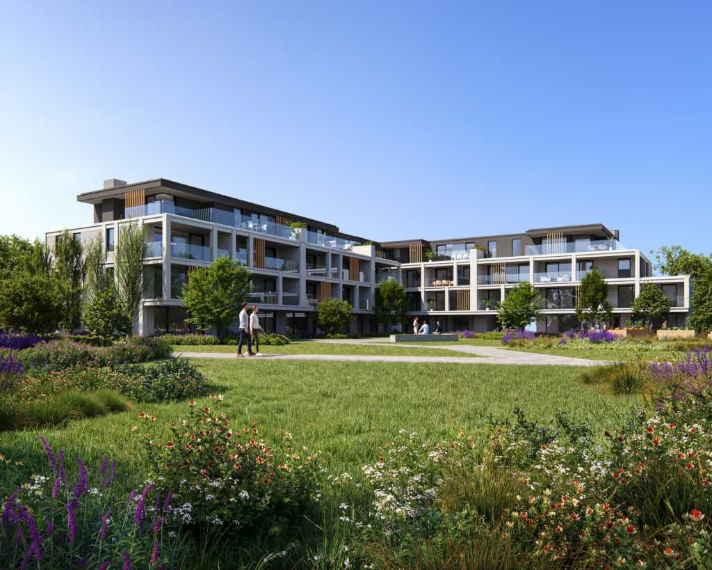 Foto van het binnenplein en het nieuwbouwproject The Greens I