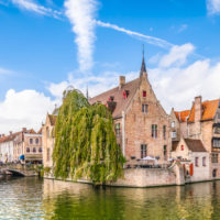 Panoramic,City,View,With,Belfry,Tower,And,Famous,Canal,In