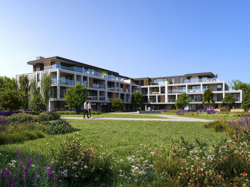 Foto van het binnenplein en het nieuwbouwproject The Greens I
